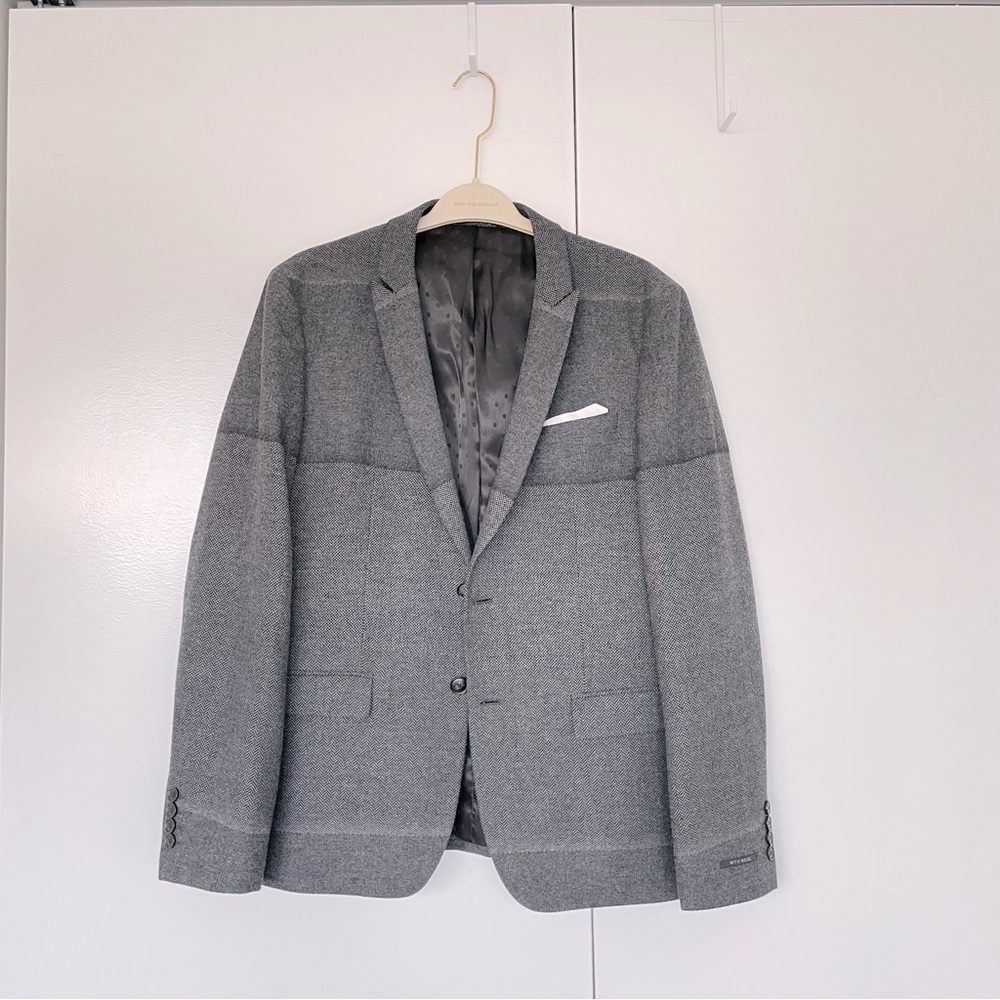 SELECTED Mens Gray Wool Blazer